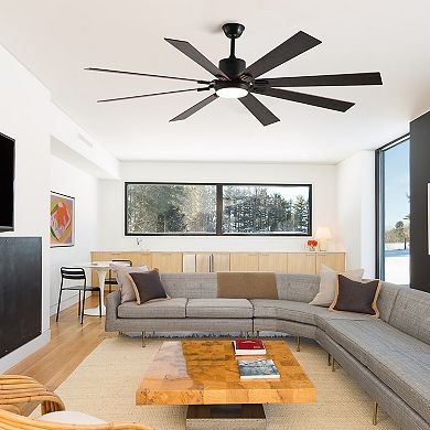 72" Walnut LED Ceiling Fan with Light 8 Wooden Blades, Remote Control, Dimmable Color Temp