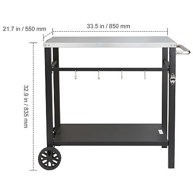 VEVOR Outdoor Grill Dining Cart, Stainless Steel Prep Table with Double Shelf, Wheels & Handle