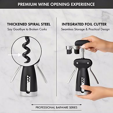 Winged Corkscrew Steel, with Removable Foil Cutter for Easy Wine Opening
