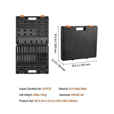 43-Piece Drive Impact Socket Set 930 mm with Ratchet and Storage Case