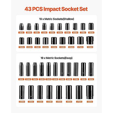 43-Piece Drive Impact Socket Set 930 mm with Ratchet and Storage Case