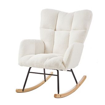 Glider Chair for Living Room Tufted Upholstered Teddy Fabric Rocking Chair