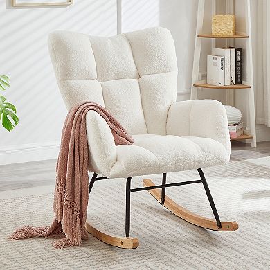 Glider Chair for Living Room Tufted Upholstered Teddy Fabric Rocking Chair