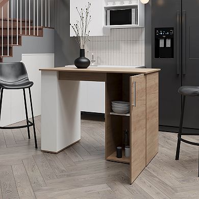 Allen 47" Wide Kitchen Island One Cabinet And Five Shelves, Bar Table, Dinning Table. Pub Table