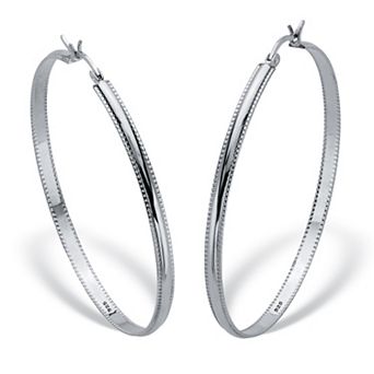 Diamond Cut Beaded Edge .925 Sterling Silver Hoops 2" Diameter