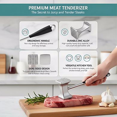 Dual-Side Meat Tenderizer Mallet, Heavy Duty Pounder with Comfortable Handle for Kitchen