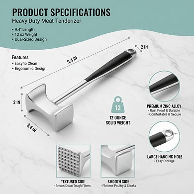 Dual-Side Meat Tenderizer Mallet, Heavy Duty Pounder with Comfortable Handle for Kitchen