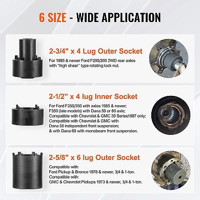 Spindle Nut Socket Set for Axle and Hub Repair, 6 Sizes with Storage Case