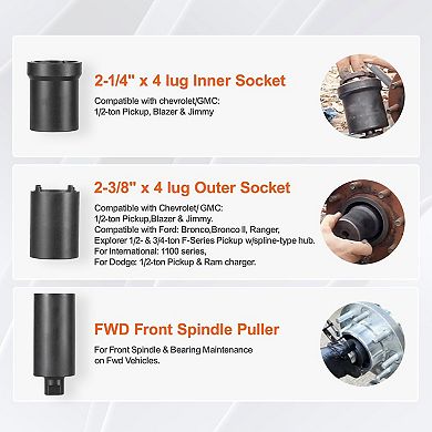 Spindle Nut Socket Set for Axle and Hub Repair, 6 Sizes with Storage Case