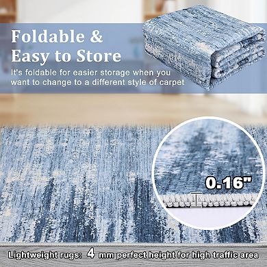 Modern Abstract Area Rug, Washable, Non-Slip, Low Pile, Collapsible, Soft, Durable, Non-Shedding