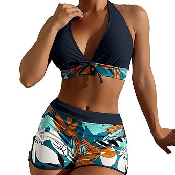 Women's Two-Piece Swimsuit, 82% Polyester 18% Elastane, Printed Bikini With Zip Pocket