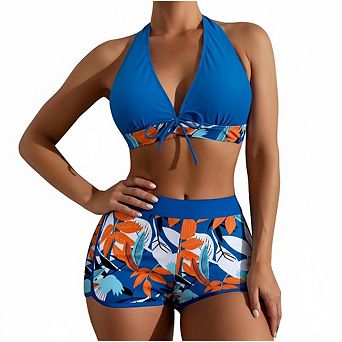 Women's Two-Piece Swimsuit, 82% Polyester 18% Elastane, Printed Bikini With Zip Pocket