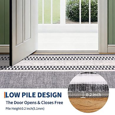 Washable Checkered Area Rug Soft Modern Chic Non-Slip Thin Indoor Rug for Living Room Bedroom