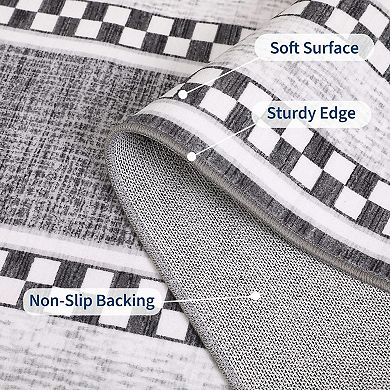 Washable Checkered Area Rug Soft Modern Chic Non-Slip Thin Indoor Rug for Living Room Bedroom
