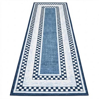 Washable Checkered Area Rug Soft Modern Chic Non-Slip Thin Indoor Rug for Living Room Bedroom