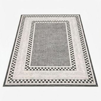 Washable Checkered Area Rug Soft Modern Chic Non-Slip Thin Indoor Rug for Living Room Bedroom