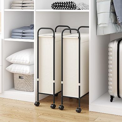 Slim Laundry Hamper With Lid Rolling Basket On Wheels Narrow Dirty Cloth Cart Removable Inner