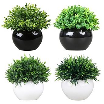 4 pc Ceramic Pots + PE + Flocked Foam BC + HC Combination,Artificial Greenery Desktop Potted Plant