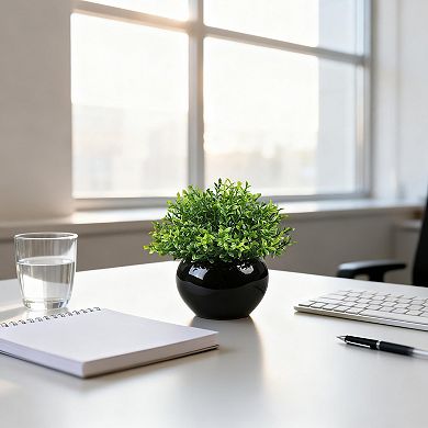 4pcs Ceramic Pots + PE + Flocked Foam BC + HC Combination,Artificial Greenery Desktop Potted Plant