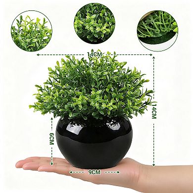 4pcs Ceramic Pots + PE + Flocked Foam BC + HC Combination,Artificial Greenery Desktop Potted Plant