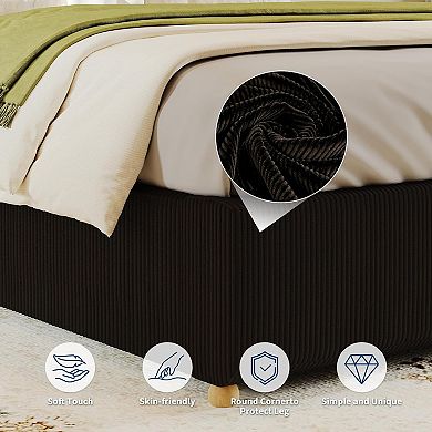 Corduroy Cloud Platform Bed: No-Squeak Frame, Solid Wood Legs & No Box Spring Needed. Easy Assembly