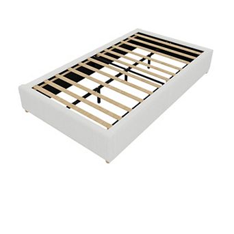 Corduroy Cloud Platform Bed: No-Squeak Frame, Solid Wood Legs & No Box Spring Needed. Easy Assembly