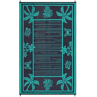 Outdoor Rug, Patio Waterproof Reversible, Tropical Plants Outdoor Rugs, for Camping, Balcony
