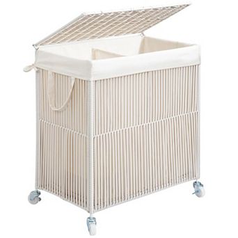 Laundry Hamper Wheels Handwoven Rolling Basket Lid Divided Removable Liner Large Capacity Sorter