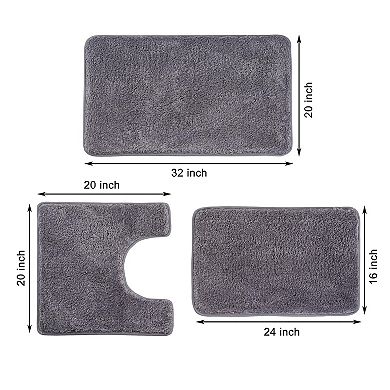 3-Piece Bathroom Mat Set: U-Shaped Design, Non-Slip Microfiber Surface, Quick-Drying.