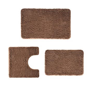 3 pc Bathroom Mat Set: U-Shaped Design, Non-Slip Microfiber Surface, Quick-Drying.