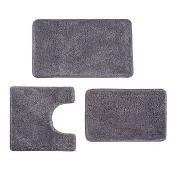 3 pc Bathroom Mat Set: U-Shaped Design, Non-Slip Microfiber Surface, Quick-Drying.