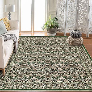 Printed Area Rug with Washable Polyester Backing, Foldable Indoor Floor Carpet