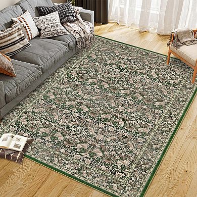 Printed Area Rug with Washable Polyester Backing, Foldable Indoor Floor Carpet