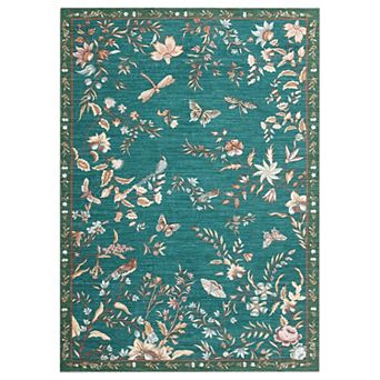Whimsical Garden Floral Bird Area Rug Washable Non Slip Floor Carpet for Girl’s Room Kitchen Dining