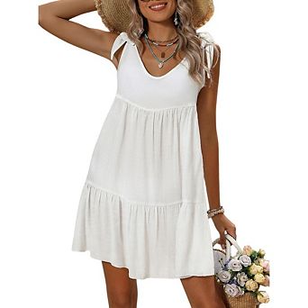 Summer Dresses for Women Sleeveless Ruffle Sleeve Smocked Tiered Casual Swing Mini Babydoll Dress