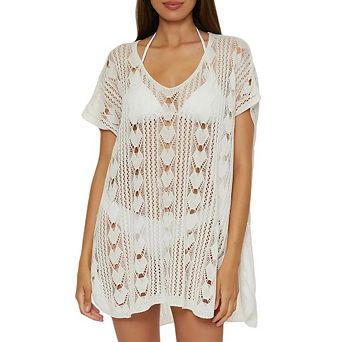 Womens Crochet Swimsuit Beach Oversized Cap Sleeve Mesh Knit Bathing Suit Swim Cover Up