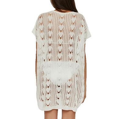 Womens Crochet Swimsuit Beach Oversized Cap Sleeve Mesh Knit Bathing Suit Swim Cover Up