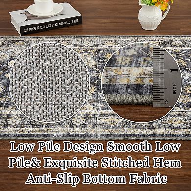 Vintage Distressed Medallion Area Rug Washable Soft Non Slip Kitchen Runners for Hallway Living Room