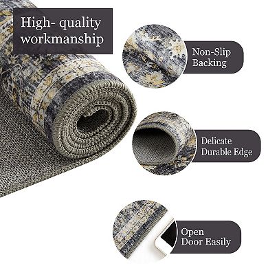 Vintage Distressed Medallion Area Rug Washable Soft Non Slip Kitchen Runners for Hallway Living Room