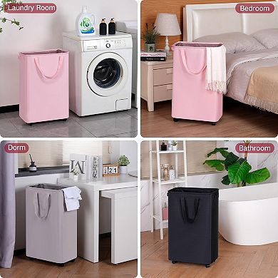 Slim Rolling Laundry Hamper Basket Clothes Bedroom Dorm Wheels