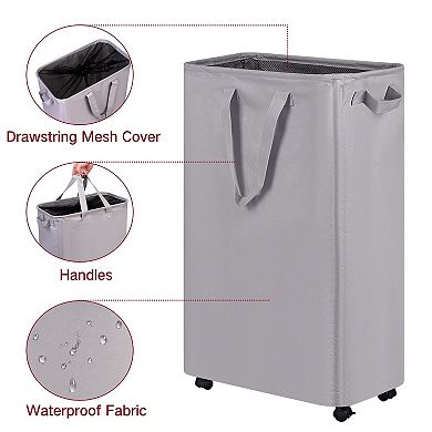 Slim Rolling Laundry Hamper Basket Clothes Bedroom Dorm Wheels