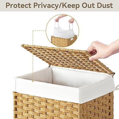 Slim Laundry Hamper Wheels Rolling Basket Lid Removable Liner Rattan Organizer Bedroom Bathroom