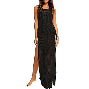 Women Crochet Knit Fringe Trim Beach Maxi Cover Up Dress