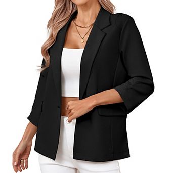 Women's 3/4 Sleeve Blazer Casual Open Front Work Office Blazer Jacket