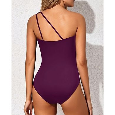 Women's One Shoulder Cutout One Piece Swimsuit Tummy Control Ruched Bathing Suit