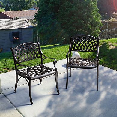 Outdoor 2-Piece Patio Cast Aluminum Dining Chairs with Armrests, Black with Gold-Painted Edges