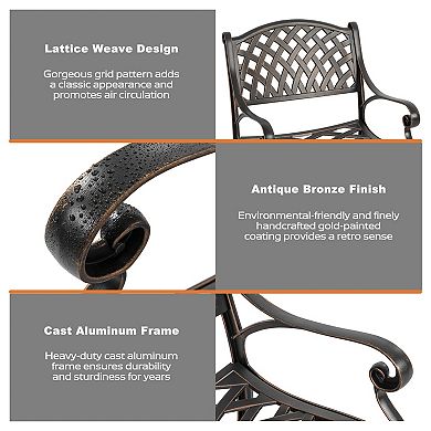 Outdoor 2-Piece Patio Cast Aluminum Dining Chairs with Armrests, Black with Gold-Painted Edges