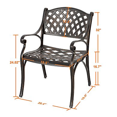 Outdoor 2-Piece Patio Cast Aluminum Dining Chairs with Armrests, Black with Gold-Painted Edges