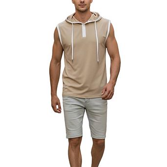 Men Sleeveless Hooded Henley Tank Top