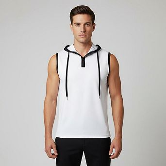 Men Sleeveless Hooded Henley Tank Top